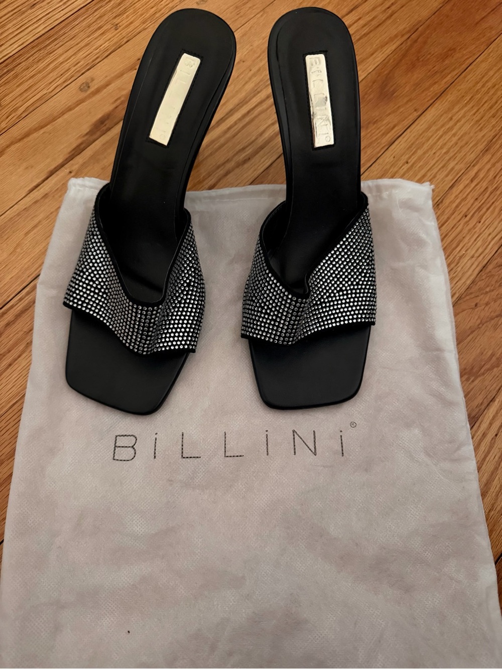 Billini Black Crystal-Trim Slide Mules